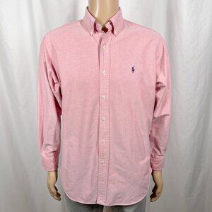 Vintage Ralph Lauren Mens 16 Pink Classic Fit Long Sleeve Oxford Button-Up Shirt